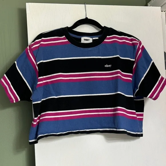 Obey Blue and Pink Striped Tee - Picture 1 of 2